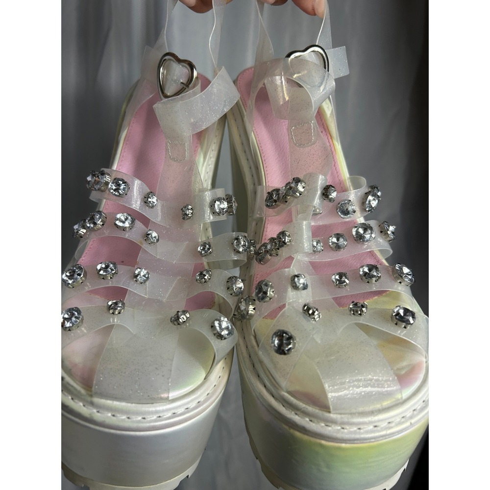 Doll's Kill White Self-Love Club Platform Heels glitter platform jelly 9 - Picture 3 of 8